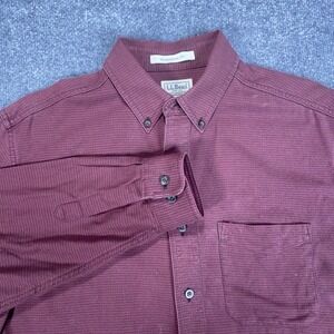 LL‎ Bean Flannel Shirt Mens Medium Wicked Good Burgundy Houndstooth 298276